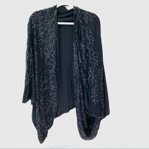 Vintage Black Sequin Beaded Open Rayon Cardigan Top size medium